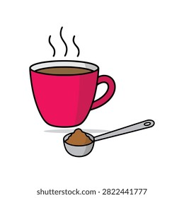 a cup of hot coffee and a spoonfull of coffee dose