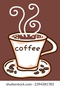 Cup of hot coffee with steam in cartoon style poster design vector image