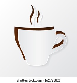Cup of hot coffee with steam, cut out of white paper