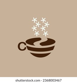 Cup of hot coffee with steam in form of coffee flowers.