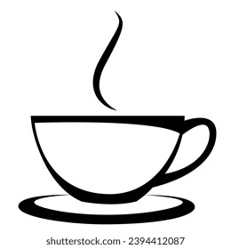 Cup of hot coffee with steam isolated design element black and white vector image	
