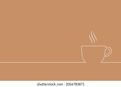 Cup with a hot coffee with steam on the table line. Cup with beverage isolated on light brown background. Vector illustration