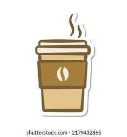 una taza de pegatina de café caliente. Formato de archivo vector. Ilustración estética plana.