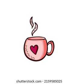 Cup with hot coffee and tea cartoon style vector illustration