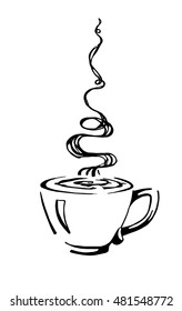 Cup hot coffee and tea drink hand drawn graphics