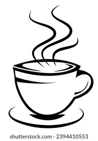 Cup of hot coffee or tea with steam isolated design element black and white vector image