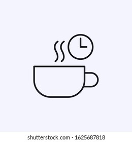 Cup of hot coffee with time and watch icon