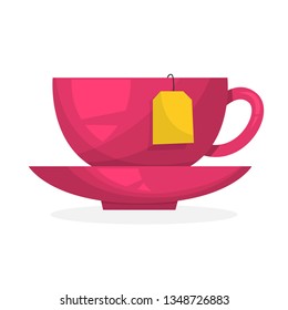 Cup of a hot delicious beverage. Coffee or tea for breakfast. Liquid in the mug. Kitchen utensil. Vector illustration in cartoon style