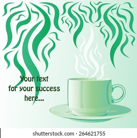 A Cup of hot drink amid drooping branches of a tree