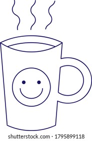 Cup with hot drink ans a smiling face, vector illustration, icon