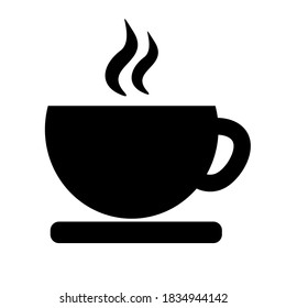 Copa con bebida caliente, icono negro vector sobre fondo blanco.