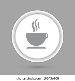 Cup of hot drink. circle grey icon with a shadow.