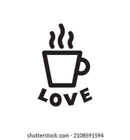 A cup of hot drink, coffee or tea with the inscription love.
