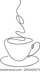 Cup with hot drink (coffee or tea) - vector illustration (sketch), one-line silhouette without background (clipart). The emotion of love for a delicious drink, the feeling of enjoying the aroma