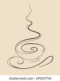 Cup of hot drink (coffee, tea etc). Curled unique hand drawn design. Eps 8 Vector