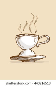 Cup of Hot Drink Doodle Artwork style. Editable Clip Art.