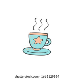 Cup of a hot drink doodle style cartoon element vector illustration isolated on white background. Cute childish icon for Good night and Sweet dreams cards and prints.