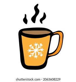 Cup of hot drink in doodle style. Coffee or tea. Winter vector illustration isolated on white background.