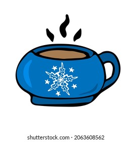 Cup of hot drink in doodle style. Coffee or tea. Winter vector illustration isolated on white background.