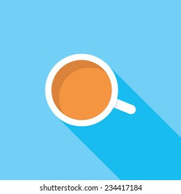  Cup with hot drink flat icon. Modern flat icons with long shadow effect in stylish colors. Icons for Web and Mobile Application. EPS 10.