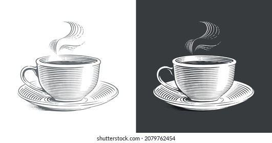 A cup of hot drink. Hand drawing sketch engraving illustration style