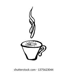 cup of hot drink hand drawn. black and white vector illustration
