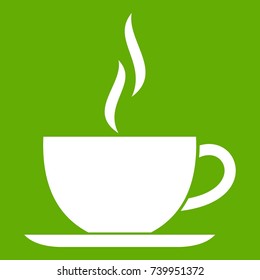 Cup of hot drink icon white isolated on green background. Vector illustration