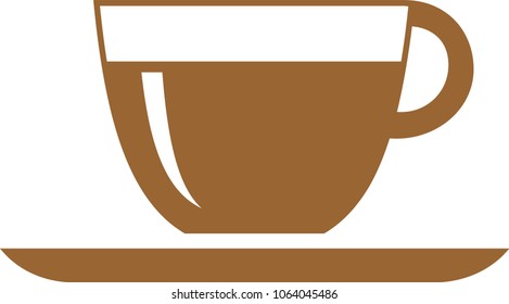 Cup of hot drink isolated graphic icon horizontal with steam over the cup, brown linear, white background, light reflection on glass