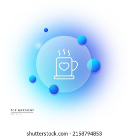 Cup of hot drink line icon. Cardboard cup with heart and steam. Tea, coffee, latte, cappuccino, americano. Care concept. Glassmorphism style. Vector line icon for Business and Advertising