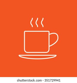 Icono de la copa de línea de bebidas calientes para web, móviles e infografías. Icono blanco vector aislado en fondo rojo.