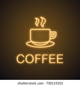 Cup of hot drink neon light icon. Cafe glowing sign. Vector isolated illustration