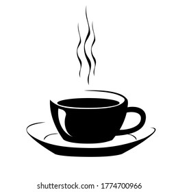 cup with a hot drink on a saucer. symbol of rest