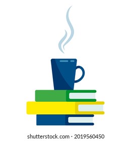 eine Tasse heißen Getränks auf einem Stapel Bücher. Vektorgrafik