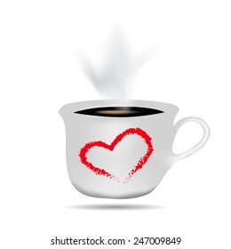 Cup with hot drink on a white background