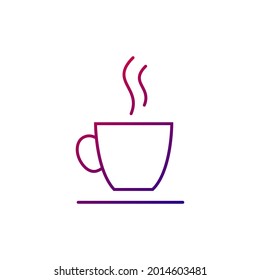Cup of hot drink outline icon. Coffee mug. Purple gradient symbol. Isolated vector stock illustration