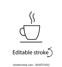 Cup of hot drink outline icon. Coffee mug. Customizable linear contour symbol. Editable stroke. Isolated vector stock illustration