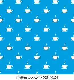 Cup of hot drink pattern repeat seamless in blue color for any design. Vector geometric illustration