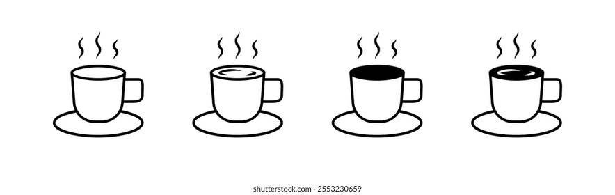 Taza de iconos de conjunto de bebidas calientes. Iconos de café. Estilo lineal y de silueta. Iconos del vector.