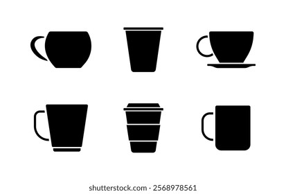 Cup of hot drink set icons. Silhouette style. Vector icons.