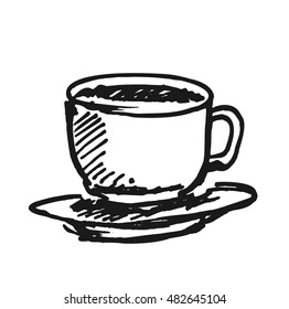 Cup of hot drink sketch icon.