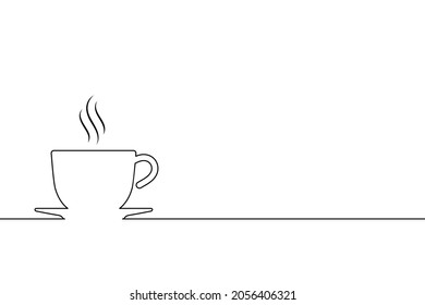 Cup with a hot drink with steam on the table. Cup and saucer sign linear isolated on white background. Vector illustration