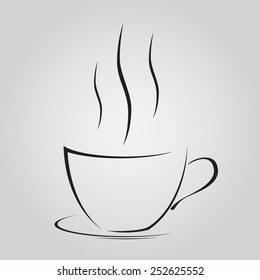 A cup with a hot drink. Steam over a cup.
