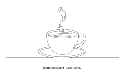 Сoffee cup. Сup of hot drink with stylized smoke "coffee". Continuous line drawing. Vector illustration.