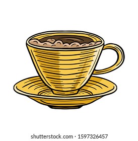 cup of hot drink tea or coffee hand drawn engraved sketch drawing vector
