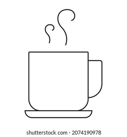 A cup of hot drink Tea Coffee Cappuccino Cocoa steam Vector. Black and white. White background. Line drawing.