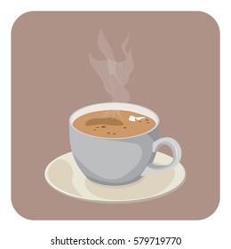 Cup of Hot Fresh Coffee. Decorative Design for caffe logo and beverage, Posters, Banners, Cards. Flat Vector Illustration.