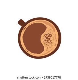 Cup of hot fresh espresso or americano. Mug of brown arabic coffee with foam on top. Colored flat vector illustration of cocoa isolated on white background