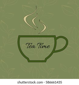 Cup of hot green tea over pastel background. Vector illustration background for cafe, bistro, restaurant, bars menu card.  Food and drink abstract design