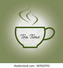 Cup of hot green tea over pastel background. Vector illustration background for cafe, bistro, restaurant, bars menu card.  Food and drink abstract design