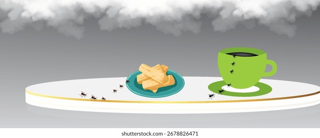 А cup of hot green tea with a slice of lemon, next to a saucer is a jam of red and yellow cherries, on a white background
